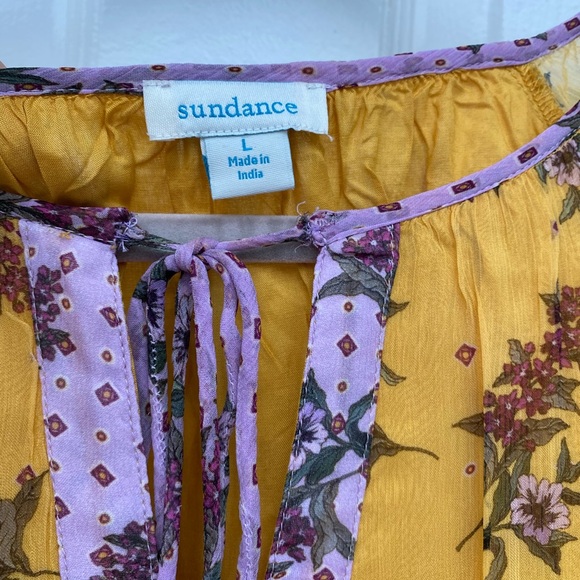 Sundance Vibrant Yellow and Purple Floral Dreams Ruffle Blouse - Size L - Picture 3 of 6